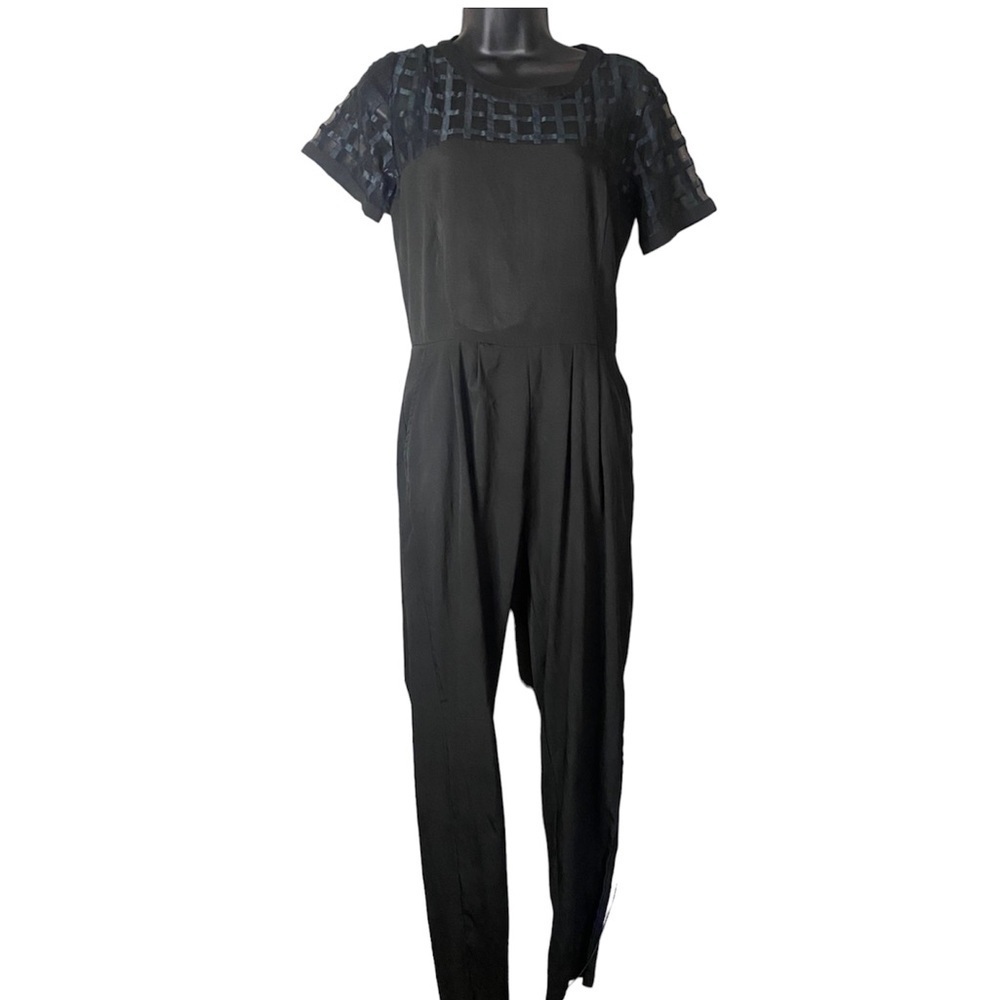 Black Long Classy Career Short Sleeve Mesh Zipper Back Romper